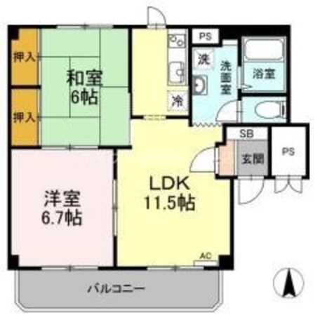 グランデュール高柳Ｂ棟の物件間取画像